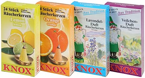KNOX Juego de 4 conos de incienso, aroma primaveral, limón, naranja, lavanda, violeta, fabricado en Alemania