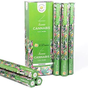 Pack de Varitas de Incienso Cannabis Premium - Importado de la India - 120 Unidades (6 Cajas de 20 Varitas) - Fragancia Tradicional y Natural Aromatizante a Base de Planta de Cannabis.