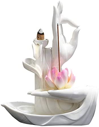 Quemador de incienso de reflujo, diseño de flor de loto, de cerámica, perfecto para el hogar, con 10 conos de incienso de reflujo (color Lotus 6)