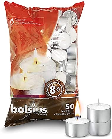 Bolsius -Velas, Cera parafina, Color Blanco, de 8 Horas, 7x18x32 cm, Paquete de 50